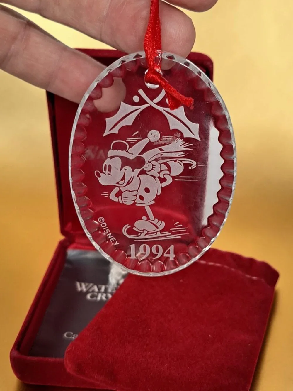 Disney Store 1994 Waterford Crystal Christmas Ornament Mickey Mouse Skating